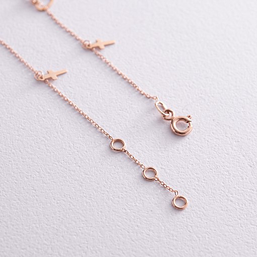 Браслет "Сердечки и крестики" на ногу (красное золото) б05125 5