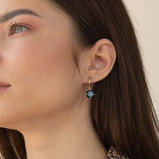 Золотые серьги "Влечение" с синт. топазом с08572 2