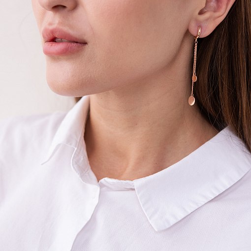 Золотые серьги "Монетки на цепочке" с07386 2