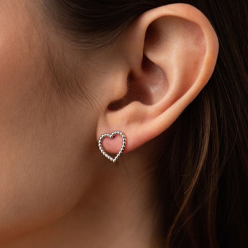 Серьги - пусеты "Сердечки" в белом золоте с08296 2