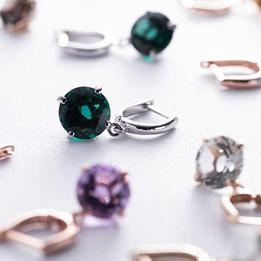 Золотые серьги "Влечение" с зеленым аметистом с05300 3