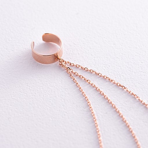 Серьга - каффа "Тринити" в красном золоте с цепочками (фианит) с08019 6