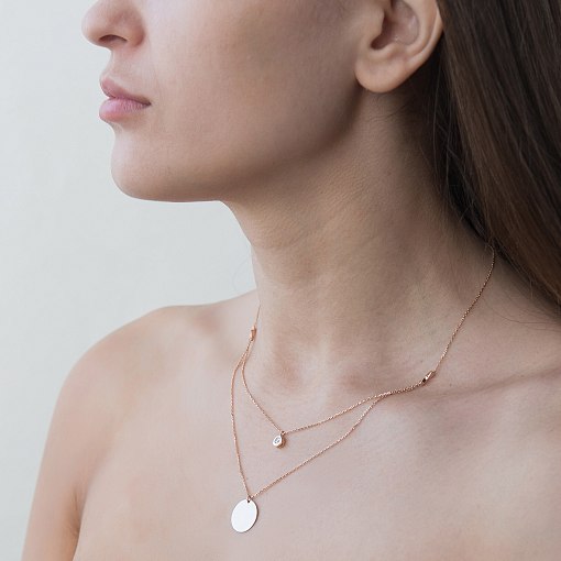 Подвійне золоте кольє з монеткою і фіанітом (можливе гравіювання) кол01573 2