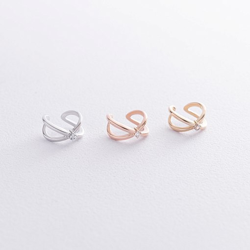 Серьга - каффа с фианитом (красное золото) с08554 5