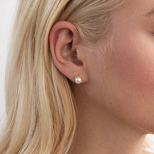 Золотые серьги - пусеты с жемчугом с07578 4