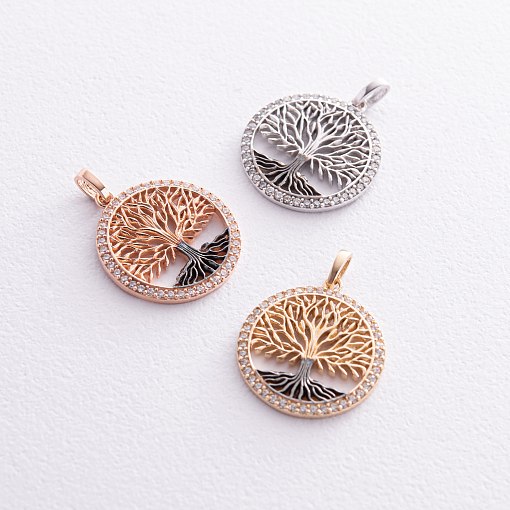 Кулон "Древо жизни" с фианитами (белое золото) п03818 4