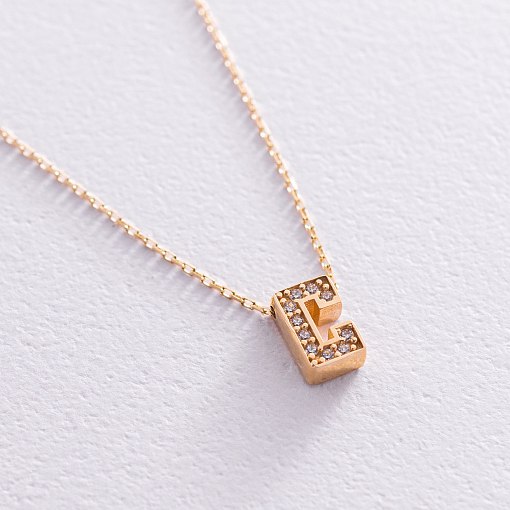 Колье с буквой "С" в желтом золоте (фианиты) кол01165С 4