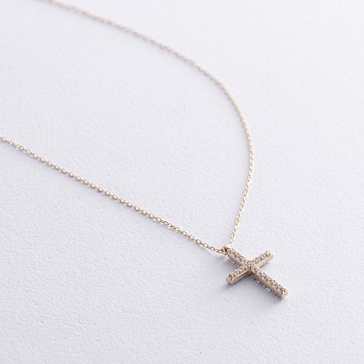 Золотое колье с крестиком (черные и белые фианиты) кол00811 4