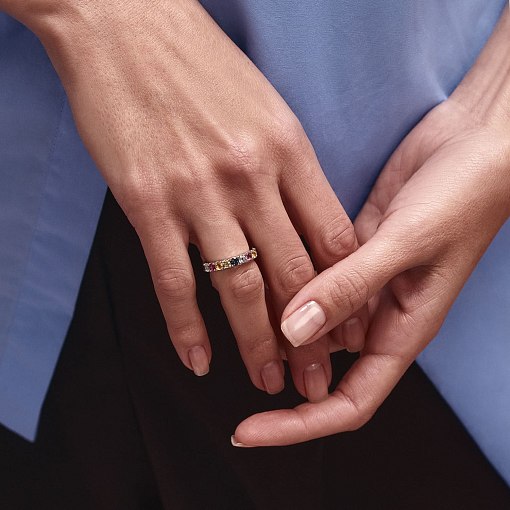 Золота каблучка з різнокольоровими сапфірами кб0534м 2