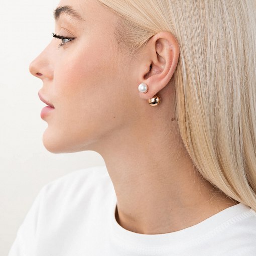 Золотые серьги "Шарики" с жемчугом с03441 2