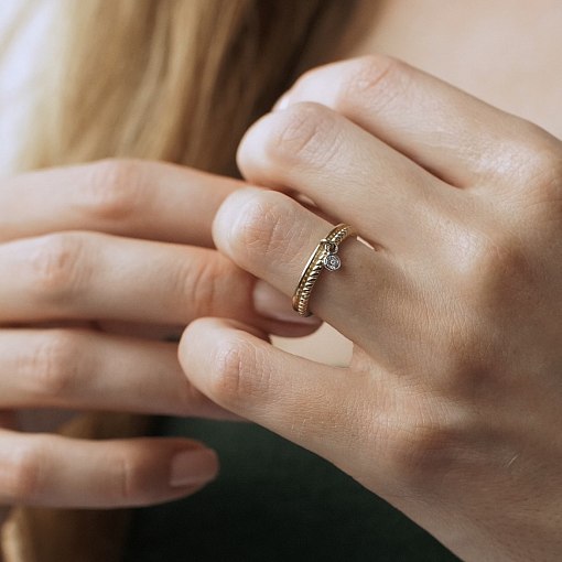 Каблучка з фіанітом в жовтому золоті к06638 5