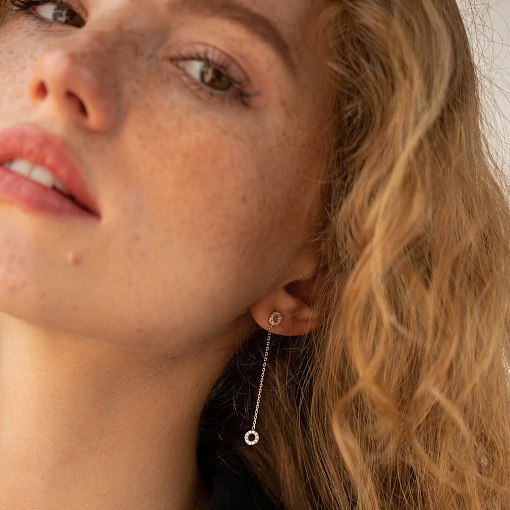 Серьги - пусеты "Кружочки" в белом золоте (фианиты) с07278 2