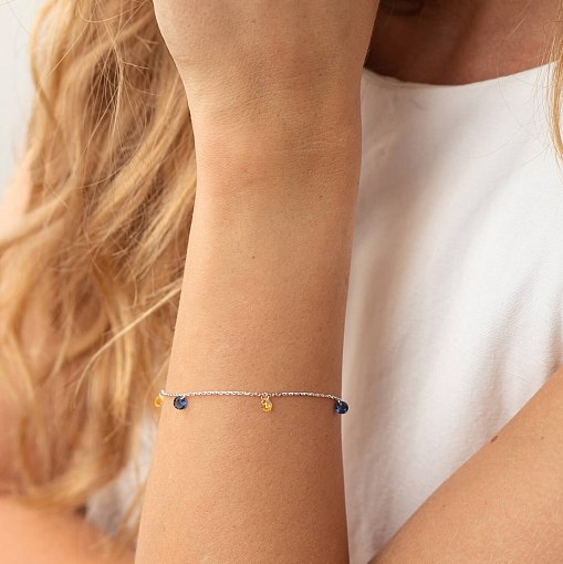 Браслет "Украинка" в белом золоте (синие и желтые фианиты) б05119 9