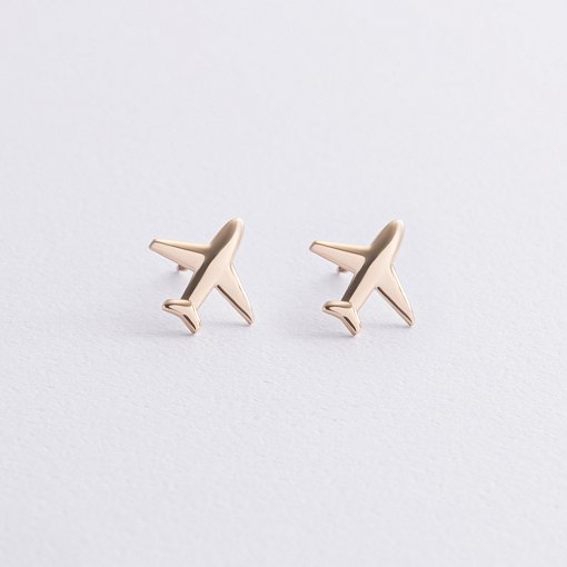 Cерьги - пусеты "Самолет" (желтое золото) с09196