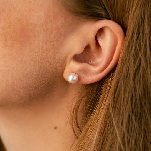 Золотые серьги - пусеты с жемчугом с08812 4