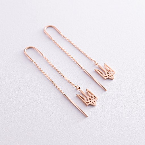 Серьги - протяжки "Герб Украины - Тризуб" (красное золото) с07956 3