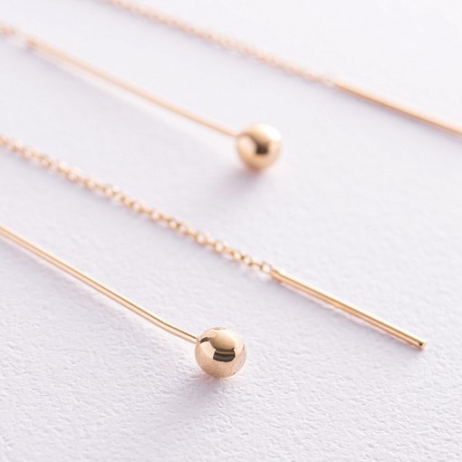 Серьги "Шарики" в желтом золоте на цепочке с07984 3