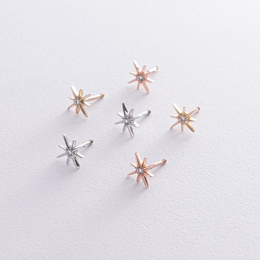 Золотые серьги - пусеты "Звезды метеориты" с фианитами с08596 3