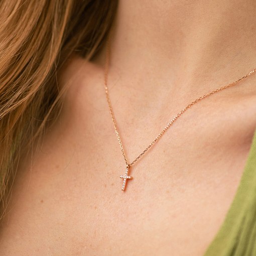 Колье "Крестик" в красном золоте (бриллианты) колб0133м 4