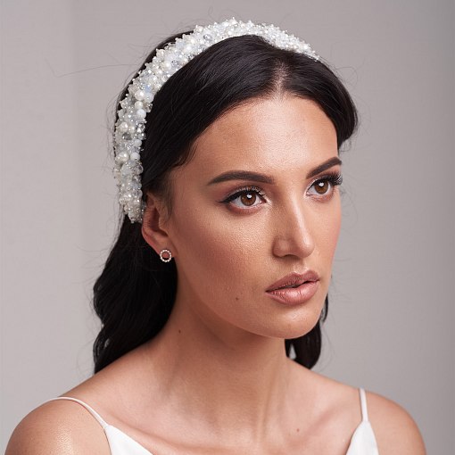 Серьги-пусеты "Гармония" в белом золоте с06903 9