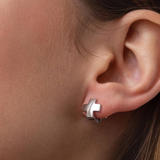 Серьги "Крестики" в белом золоте с06971 2