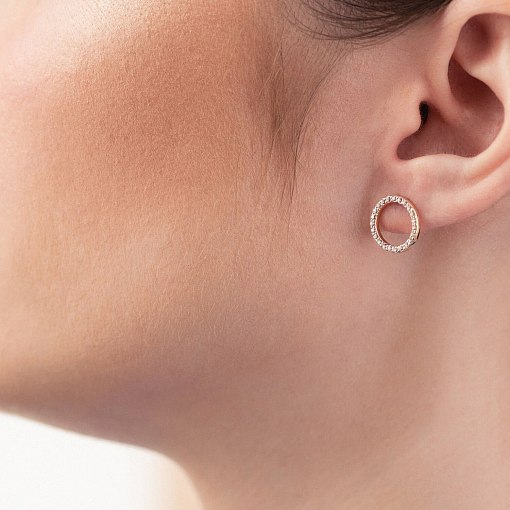 Серьги - пусеты "Круговорот" с фианитами 1.2 см (желтое золото) с08399 6