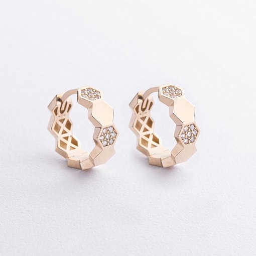 Серьги - кольца "Miranda" в желтом золоте (фианиты) с09300