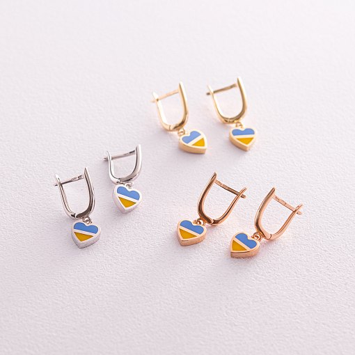 Серьги "С Украиной в сердце" в белом золоте (голубая и желтая эмаль) с08096 5