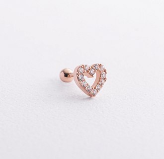 Одиночная золотая серьга для хеликса "Сердечко" (фианиты) з40104ч