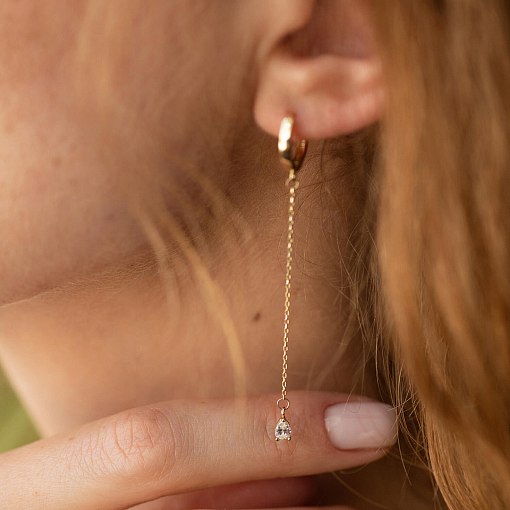 Серьги - кольца "Капельки"  с фианитами (желтое золото) с08352 6