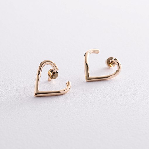 Серьги - пусеты "Сердечки" в желтом золоте с08133 3