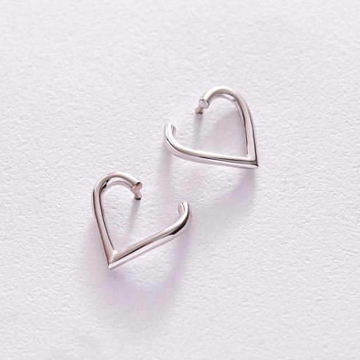 Серьги - пусеты "Сердечки" в белом золоте с08089