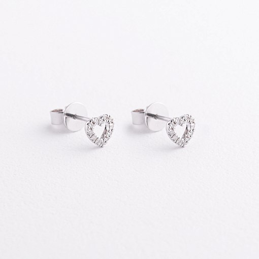 Золотые серьги - пусеты "Сердечки" с бриллиантами сб0673ca 5