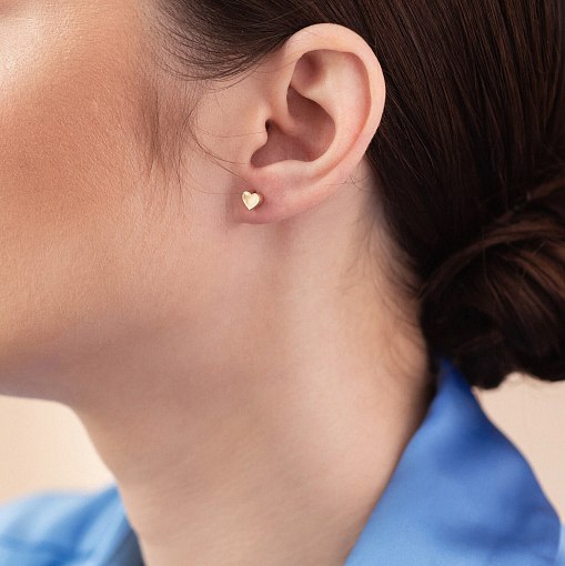 Серьги - пусеты "Сердечки" в желтом золоте с08345 3