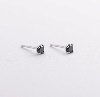 Золоті сережки - пусети з чорними діамантами сб0438y №6