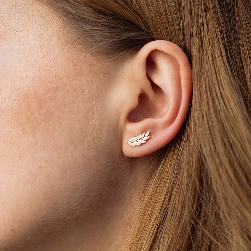 Серьги - пусеты "Колоски пшеницы" в красном золоте с08752 2