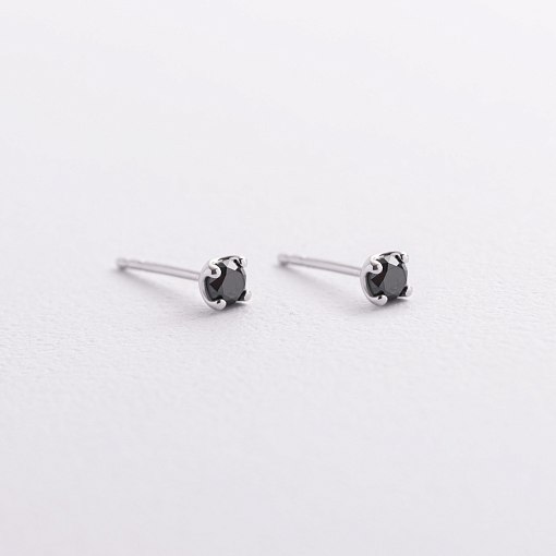 Золотые серьги - пусеты с черными бриллиантами сб0438y 6