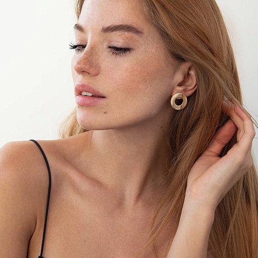 Золотые серьги - пусеты "Зеркальные" (2.1 см) с07697 4