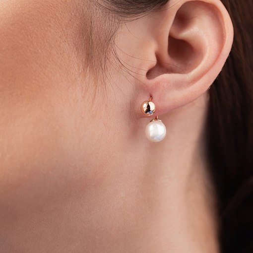 Серьги "Шарики" с жемчугом (красное золото) с08349 4