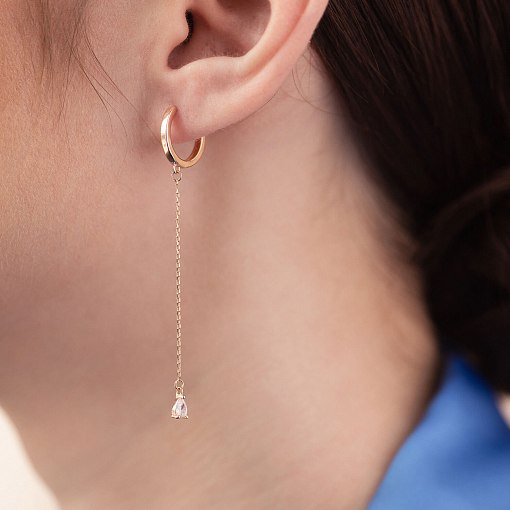 Серьги - кольца "Капельки" с фианитами (красное золото) с08351 2