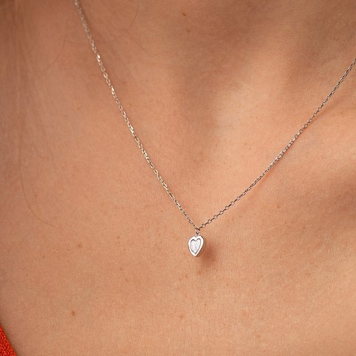 Колье "Сердечко" с перламутром (белое золото) кол02555 6