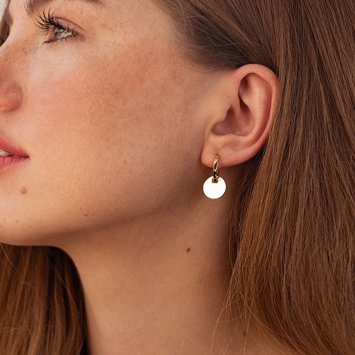 Серьги - кольца "Монетки" в желтом золоте с09037 2