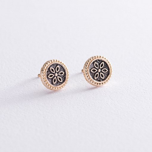 Серьги - пусеты "Цветочки" в желтом золоте с06941