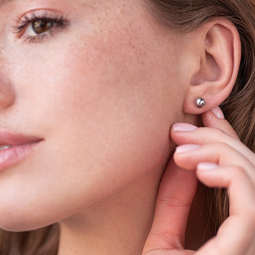 Серьги - пусеты "Шарики" в белом золоте (6 мм) с07490 2