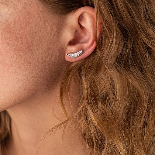 Серьги - пусеты "Перышки" в белом золоте с08017 2