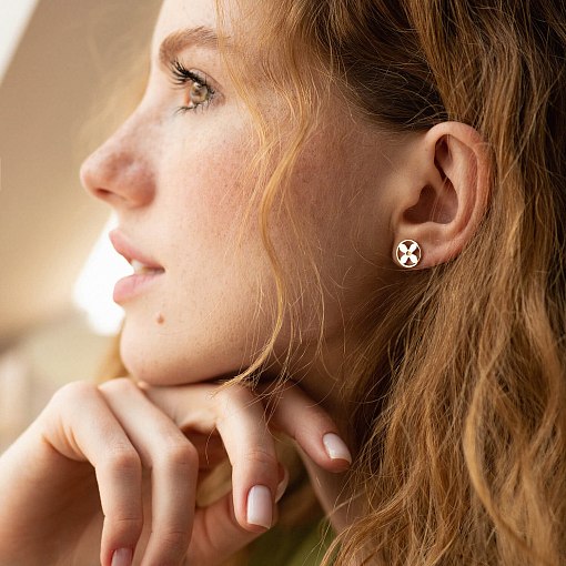 Серьги - пусеты "Клевер" в красном золоте с06486 4