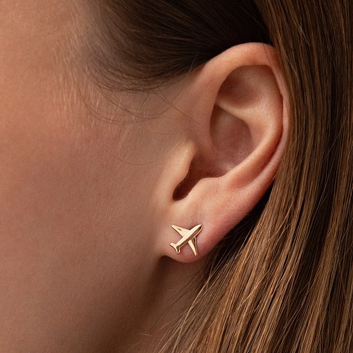 Cерьги - пусеты "Самолет" (красное золото) с09181 2