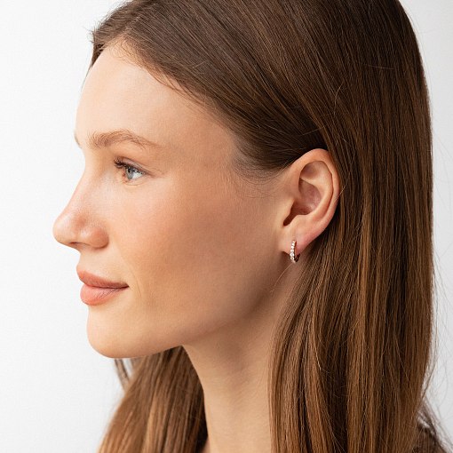 Серьги - кольца с фианитами (красное золото) с09170 2