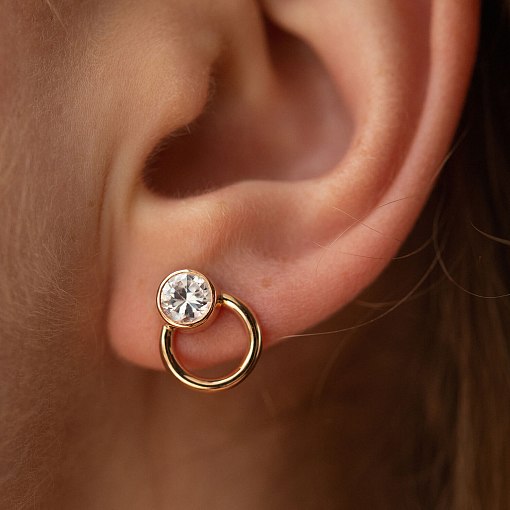 Серьги - пусеты "Эйприл" с фианитами (красное золото) с08232 2