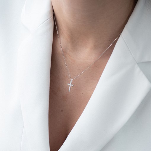 Хрестик з ланцюжком Віра в білому золоті кол00862 4